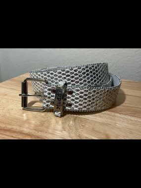 Y2K Mudd White Leather Bling Belt Glitter Zipper Edge Women’s XL